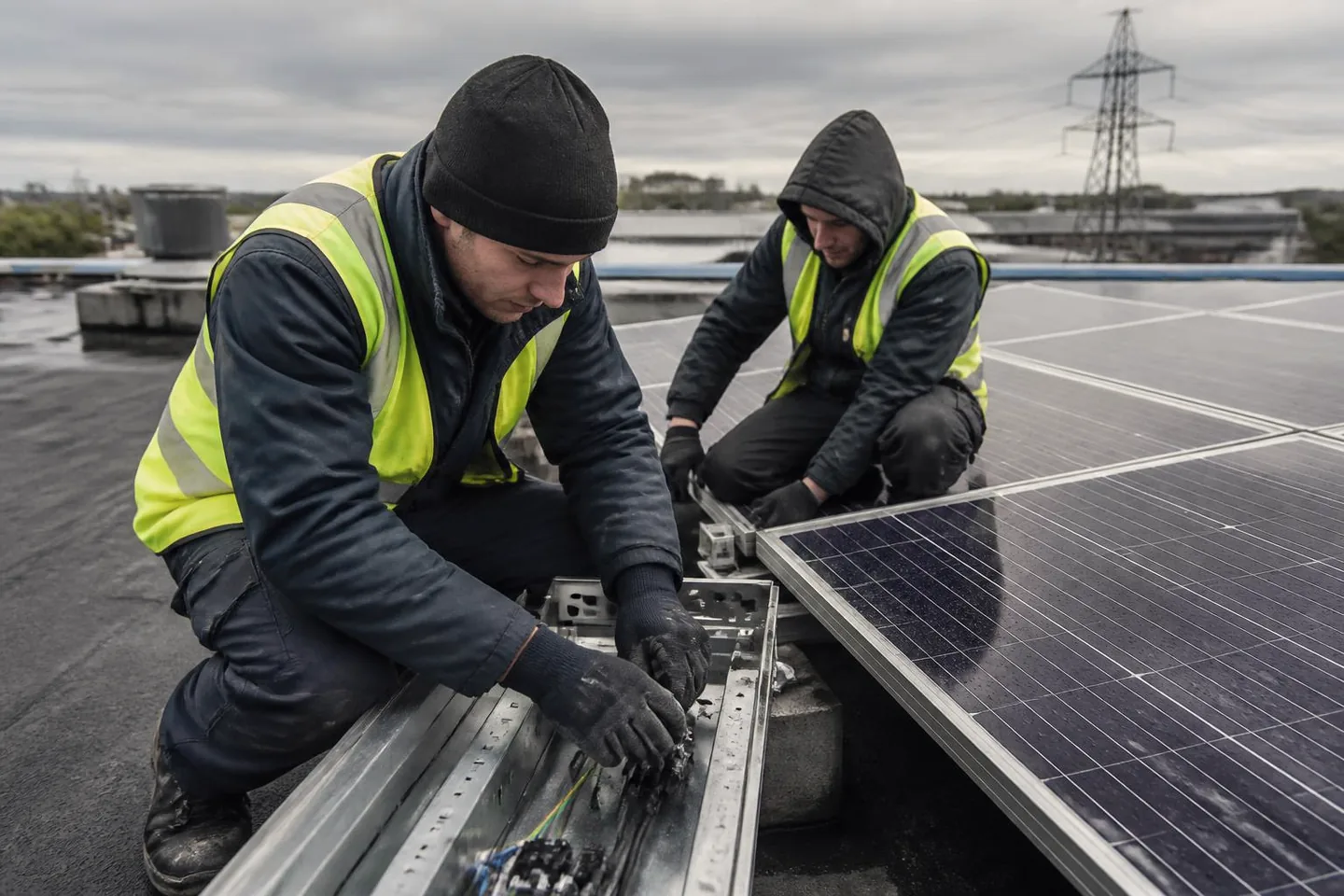 Specialist installation team working on commercial energy infrastructure.