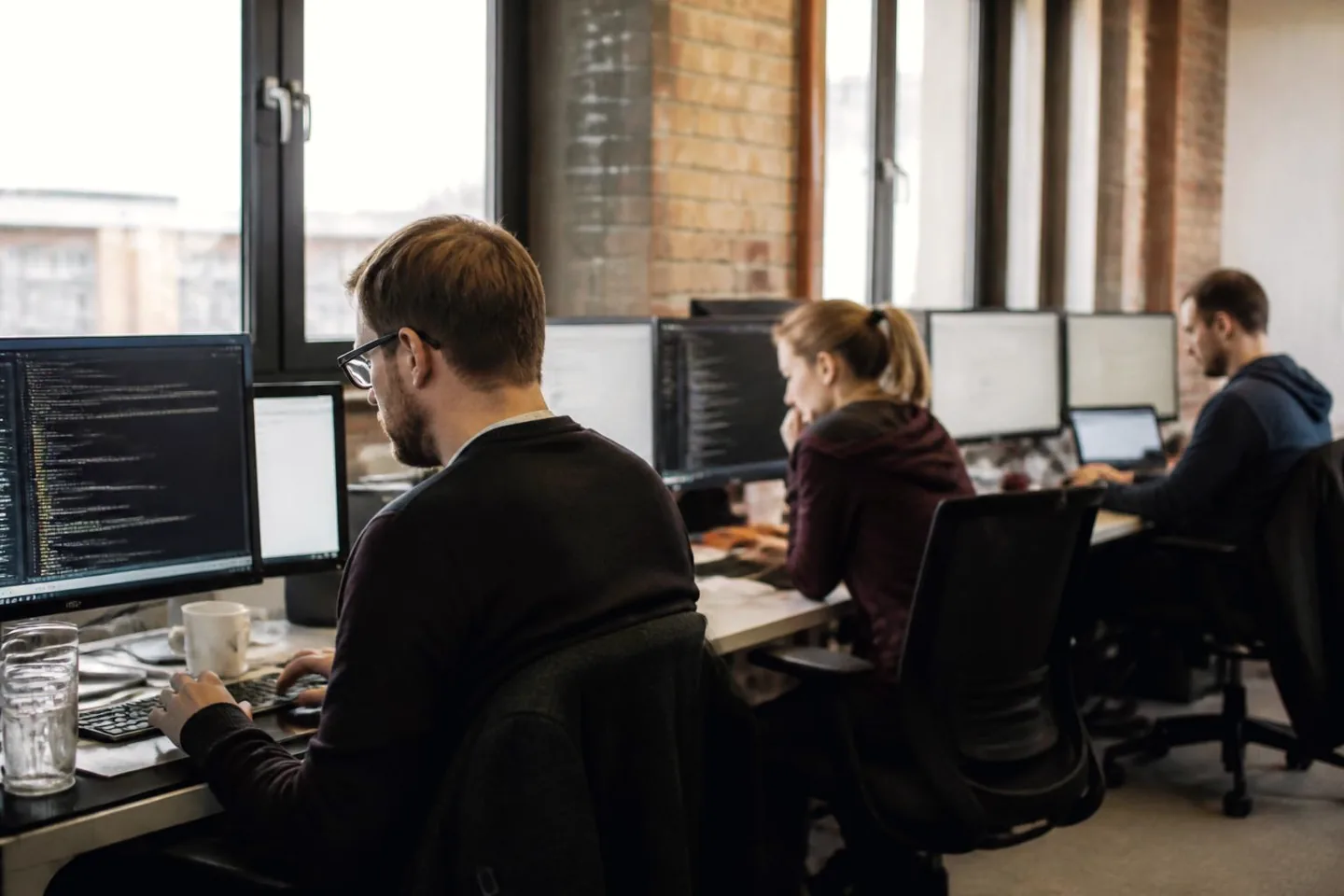 Software development team at work in a business-to-business technology company.