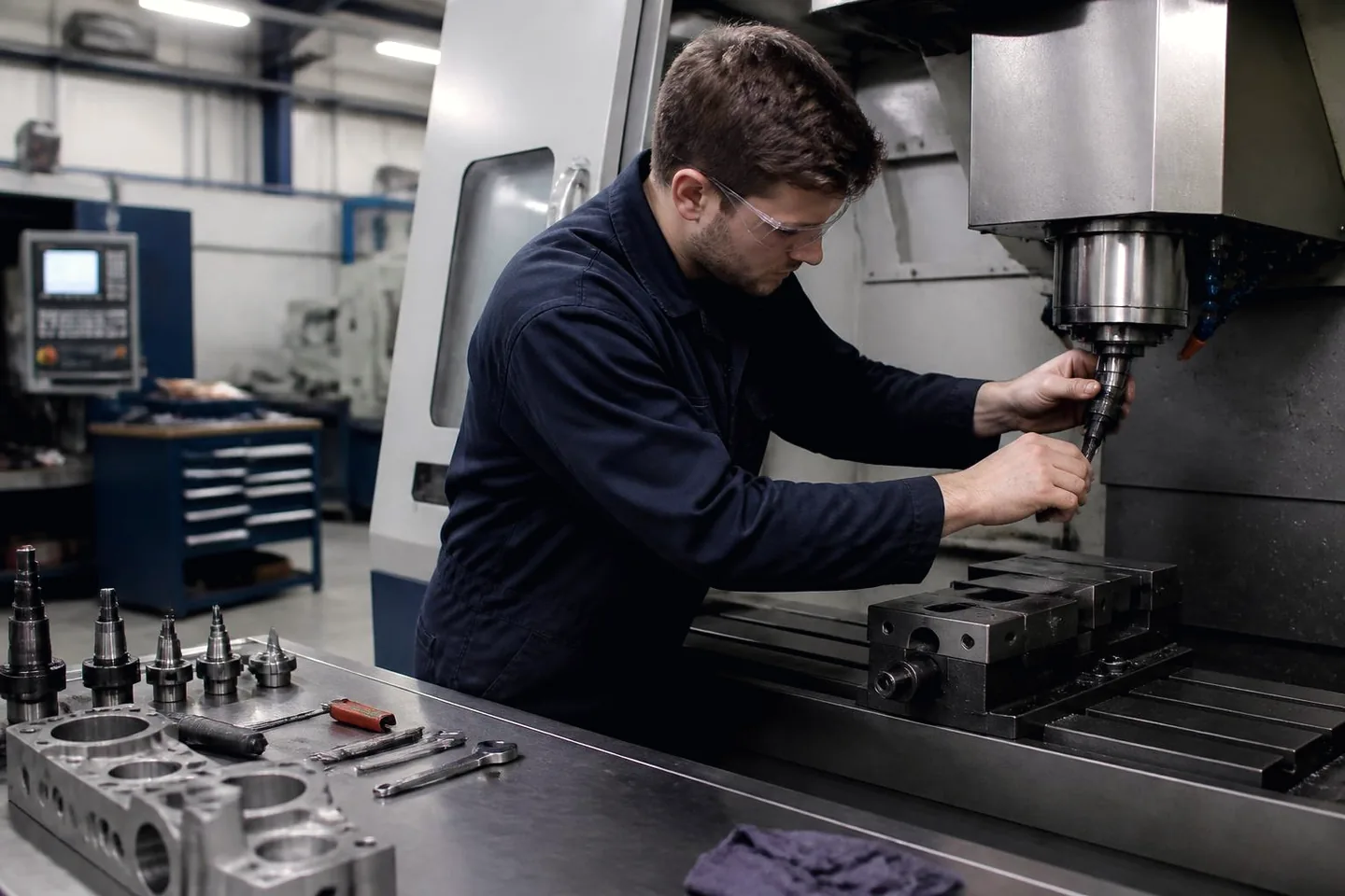 Precision engineer operating CNC machinery in an established UK manufacturing business.